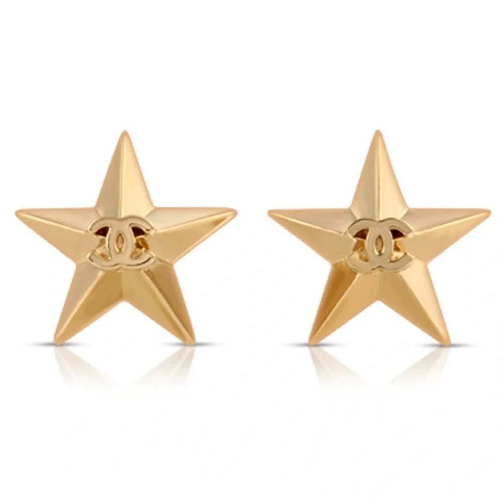 Authentic Chanel Gold CC Star Earrings